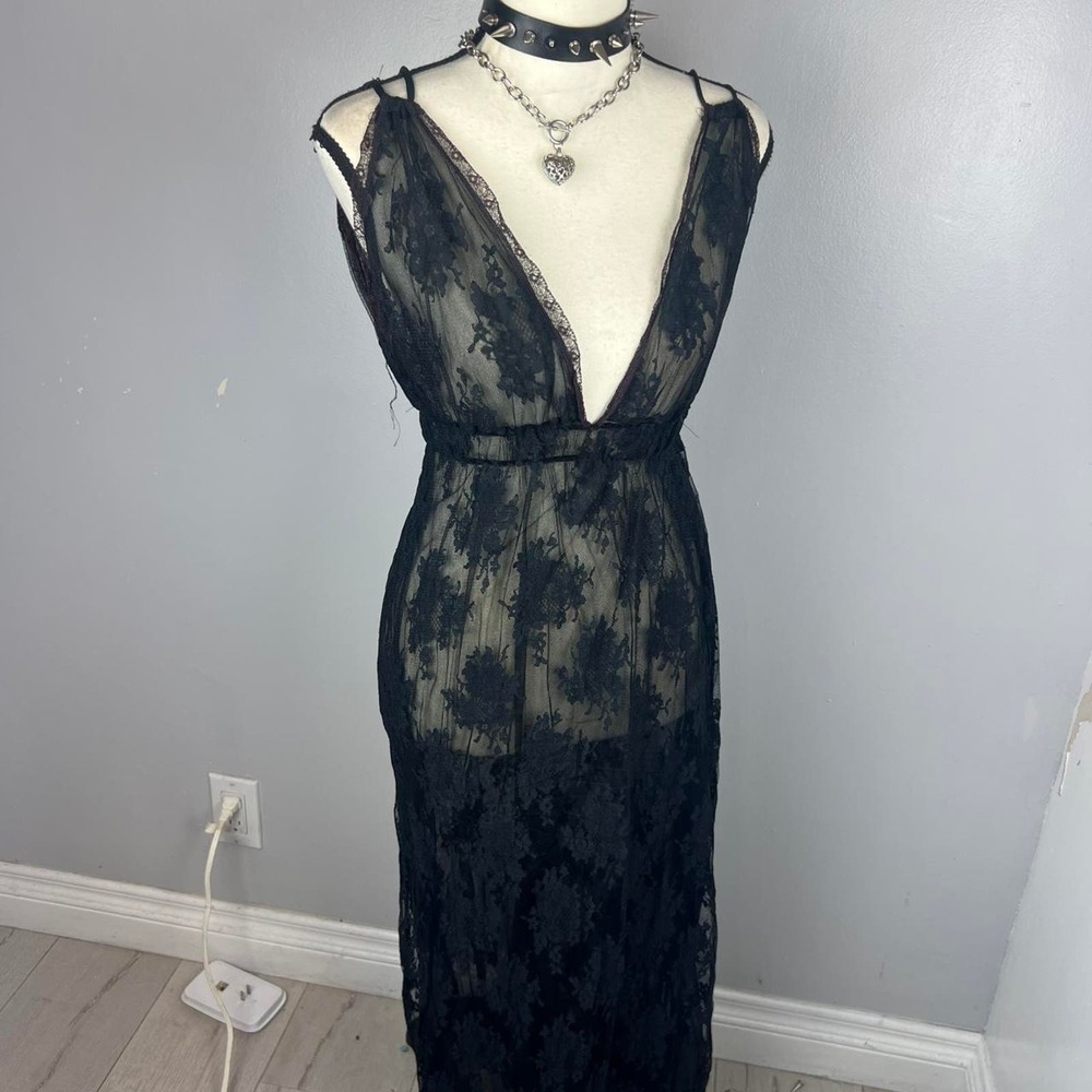 Black lace slip dress